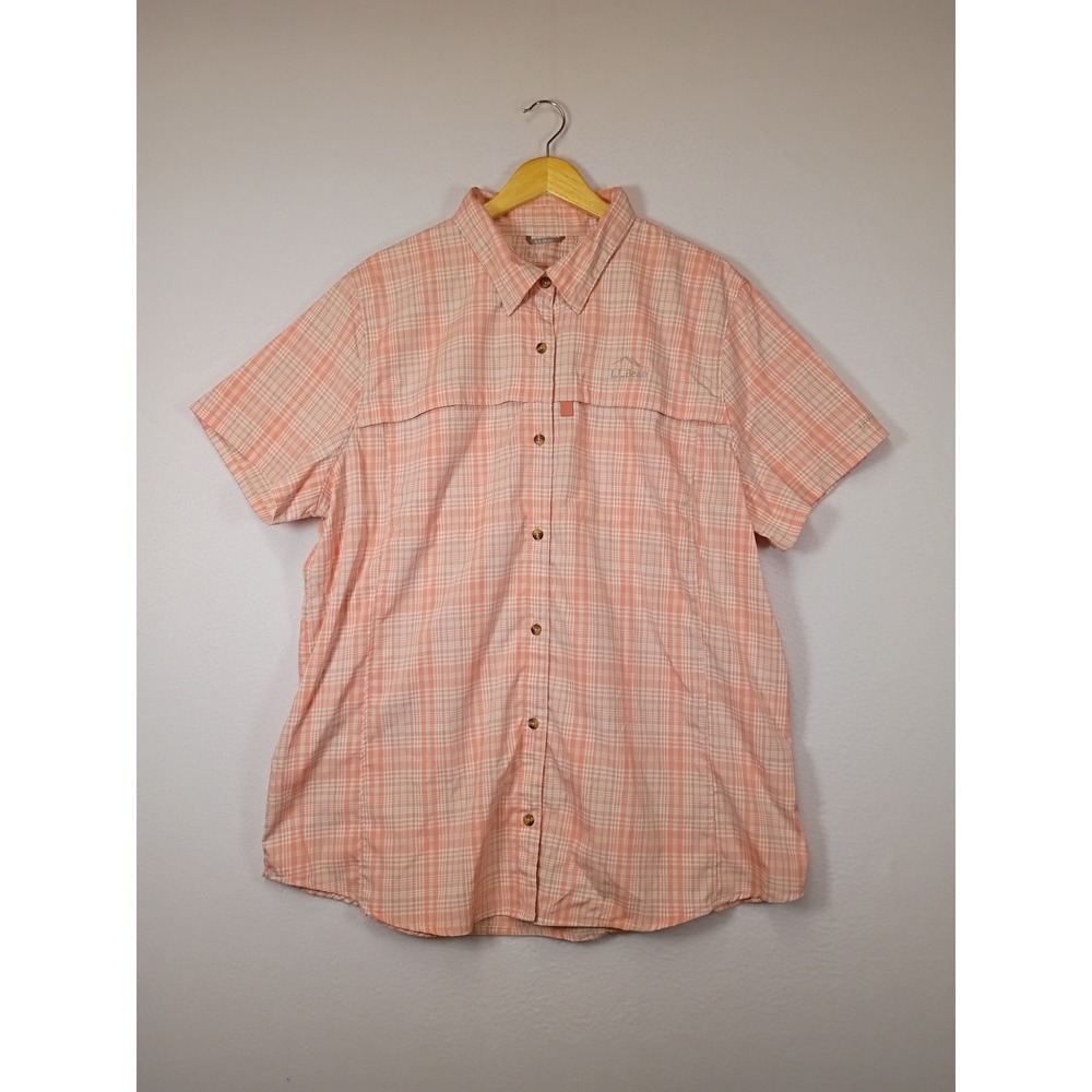Outdoor Gorpcore L.L. Bean Mens XL Tall Peach Plaid UPF 50+ Fishing Hiking Shirt